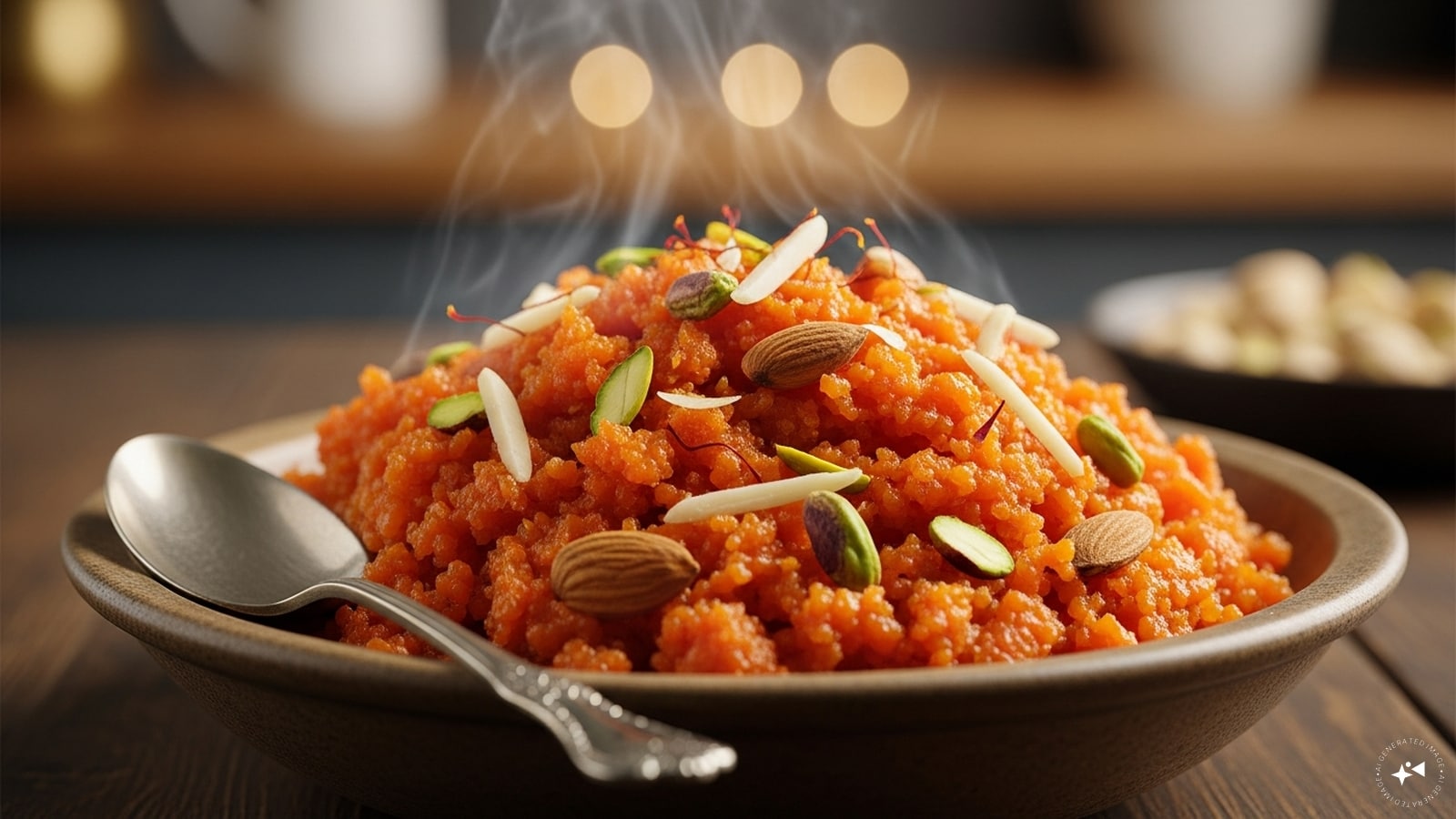 Finish and garnish: Fold in the roasted nuts and raisins. Taste and adjust sugar or cardamom. If you like a richer finish, swirl in 1 tbsp ghee. Serve warm.