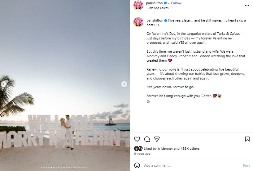 Paris Hilton says yes again as husband Carter Reum re-proposes