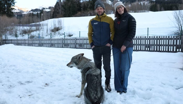 Nazgul, the dog who gatecrashed the Nordic Combined Team Sprint, Cross-Country, Via Lago, Tesero, Italy, February 20, 2026. — Reuters